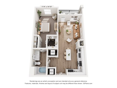 Floor plan for 1 bed, 1 bath, 800 sqft
